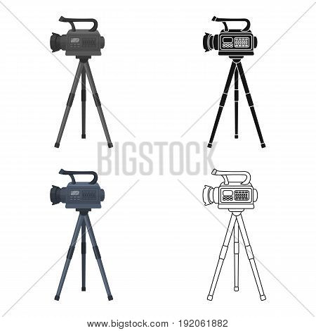 Movie camera on a tripod. Making a movie single icon in cartoon style vector symbol stock illustration .