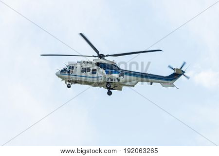 BERLIN GERMANY - JUNE 02 2016: Medium utility helicopter Eurocopter AS532U2 „Cougar