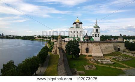Panoramic views of Pskov Kremlin from the Vlasjevskaya tower