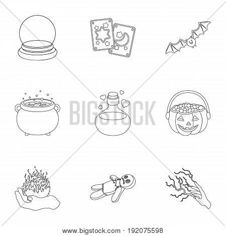 Black and white magic set icons in outline style. Big collection of black and white magic vector symbol stock