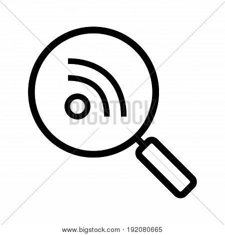 Rss feed search linear icon. Thin line illustration. Magnifying glass contour symbol. Vector isolated outline drawing