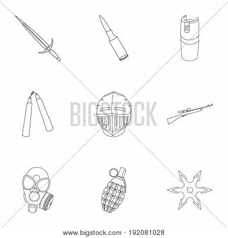 Weapon set icons in outline style. Big collection of weapon vector symbol stock