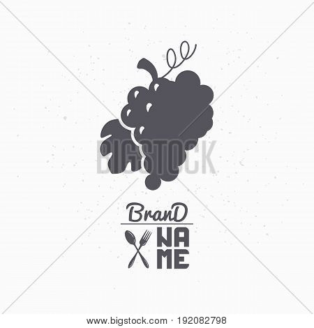 Hand drawn silhouette of grape bunch. Liquor store logo template for craft food packaging or brand identity. Vector illustration