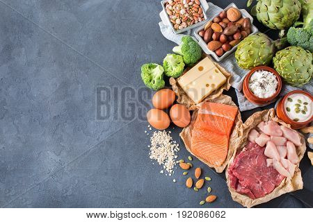 Assortment Of Healthy Protein Source And Body Building Food
