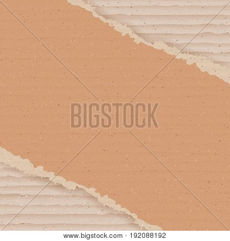 Corrugated cardboard background. Ripped carton wallpaper. Graphic design element for poster, flyer, advertisement, web site. Logistics service, warehouse, transportation concept. Vector illustration