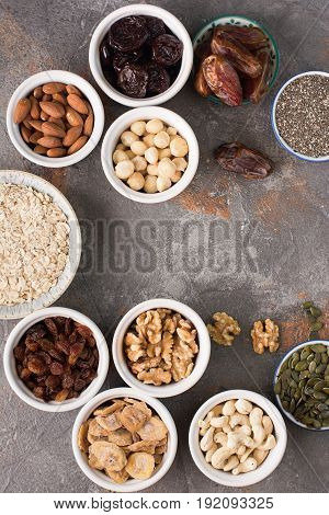Ingredients For Homemade Granola On The Grey