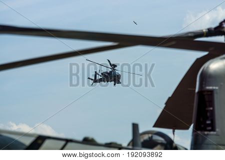 BERLIN GERMANY - JUNE 03 2016: Attack helicopter Airbus Helicopters Tiger. German Army. Exhibition ILA Berlin Air Show 2016