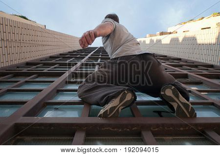 Parkour Runner Jumping High, Colro Image, Outdoors, One Man Only
