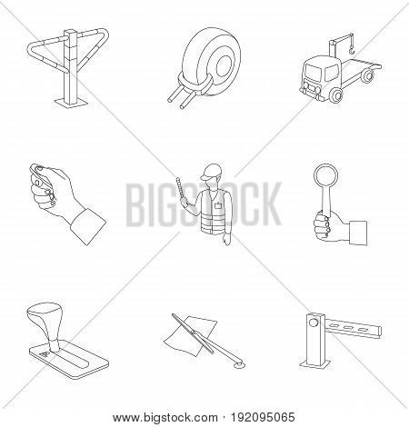 A set of icons for parking cars and bicycles. Fines and elements of parking.Parking zone icon in set collection on outline style vector symbol stock web illustration.