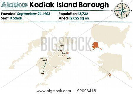 Large and detailed map of Kodiak Island Borough in Alaska