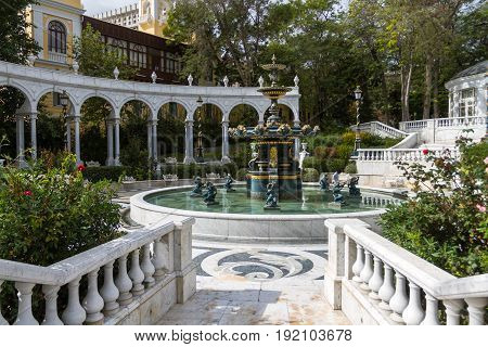 An Ensemble Of Fountains And Arbors In Marble, The Governor's Garden, Sabir's Park, Baku.