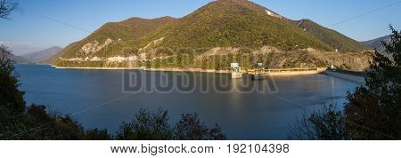 Landscapes Of The Water And Mountains Zhinval Water Reservoir, Georgia