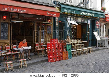 Paris, France, June 16, 2017 : Restaurants In Place Du Tertre. The Place Du Tertre Is Only A Few Str
