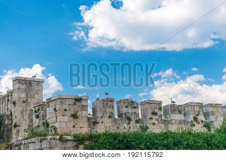 Thick Stone Walls Of The Fortress Mamula. Montenegro, Boka-kotor Bay.