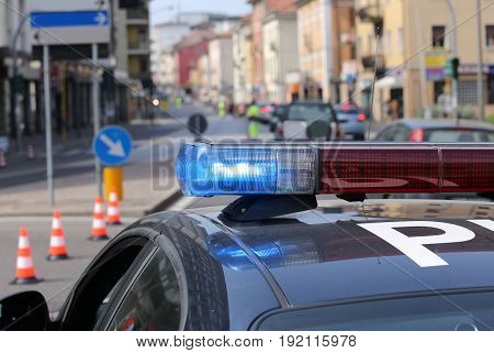 Sirens Of The Police Car At The Checkpoint In The Metropolis