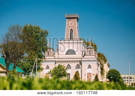 Chachersk, Belarus. Famous Landmark - Old City Hall In Sunny Summer Day In Chechersk. Town Hall
