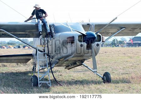 X328 Atlas Angel Turbine Specially Equipped Aircraft For Sky Divers Being Fuelled Up.