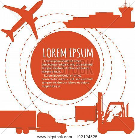 Worldwide freight shipping business company poster, global delivery service vector illustration. Cargo logistics, container transportation, commercial distribution.