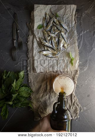Dried Fish On The Brown Paper.