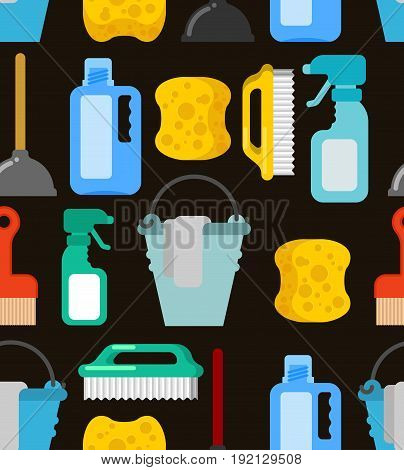 Cleaning Seamless Pattern. Accessories Cleaner Background. Brush And Plunger. Bucket And Floorcloth.