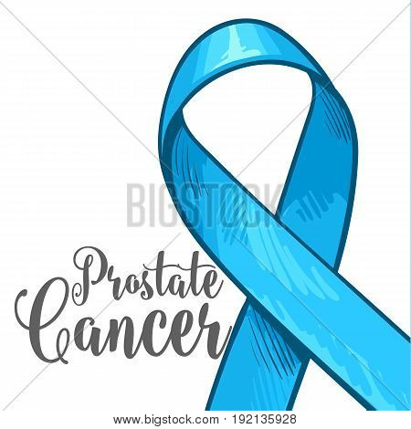 Prostate cancer awareness month banner, poster, template with hand drawn blue ribbon, sketch vector illustration. Hand drawn blue ribbon, prostate cancer awareness month campaign banner, poster, card