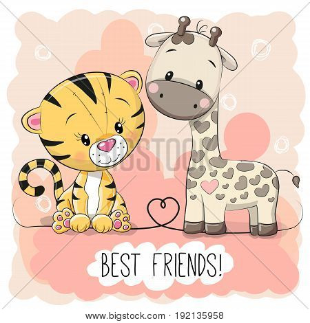 Cute Tiger and Giraffel on a pink background