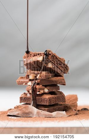 Tower of chocolate, porous, nuts