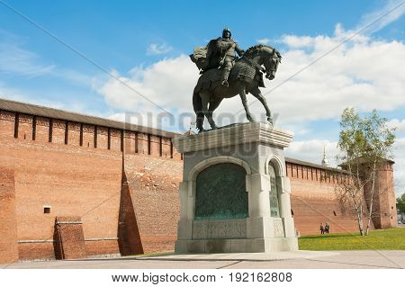 Kolomna Russia - May 22 2017: Monument To Dmitry Donskoy Near Marinkina Tower Of Kremlin In Sunny Spring Day In Kolomna Moscow Region.