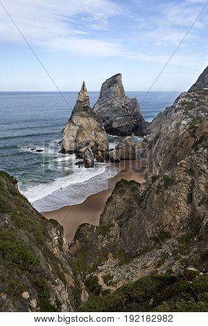 The Ursa Beach (Praia da Ursa) is a natural treasure at the end of a difficult cliff descent located in the Sintra Mountain near Lisbon Portugal