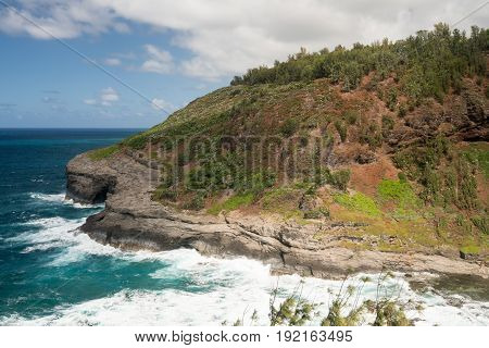 Cliffs housing bird sanctuary at Kilauea on north shore of Kauai