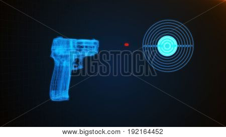 3D Illustration Of A Pistol Shooting At A Target