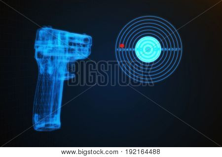 3D Illustration Of A Pistol Shooting At A Target