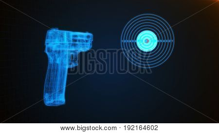 3D Illustration Of A Pistol Shooting At A Target
