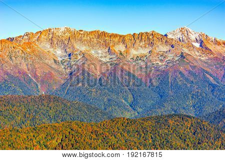 Autumn view of Mount Chugush. Caucasus Mountains Sochi. Russia.
