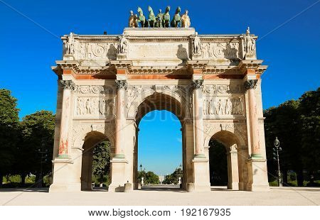 Arc de Triomphe du Carroussel Near the Louvre Museum in Paris, France.