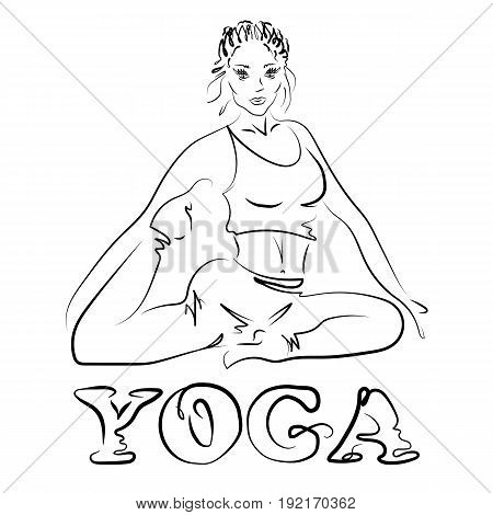 Young flexible woman with a thin waist practicing yoga. You can use it as a logo for group sessions for a yoga studio or class of meditation