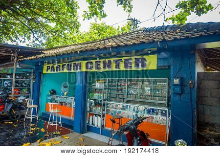 BALI, INDONESIA - MARCH 08, 2017: View of a perfume store with different essences inside of bottles in Denpasar in Indonesia.