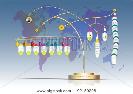 Vector infographic timline template hanging 7 step and iconBusiness concept with options.For contentdiagramflowchartsteps parts infographicsworkflow layout chartVector illustration