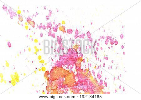 Abstract two-color yellow red ink splash. Ink blots. Elements of design. The water-soluble ink on white paper Leste. Abstractionism