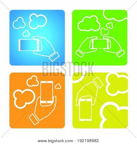 Upload data concept. Upload photo concept. Smart phone synchronizing data with the "cloud".