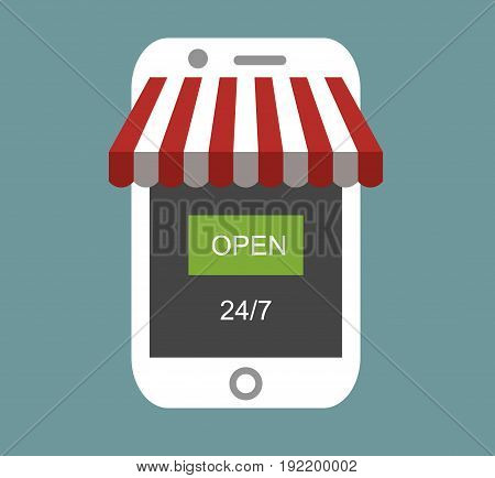 Concept of day and night online shop on modern smart phone . Vector illustration EPS10