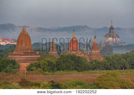 Beautiful landscape of ancient pagoda and temple in Bagan archaeological site famous destination in Mandalay Region Myanmar (Burma) and Southeast Asia