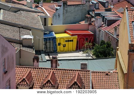 Colorful Structure Among Roofs In Lisbona, Portugal