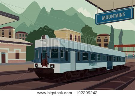 Retro Train At Railway Station Of European Village