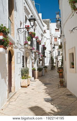 Characteristic alleyway of Locorotondo. Puglia. Southern Italy.