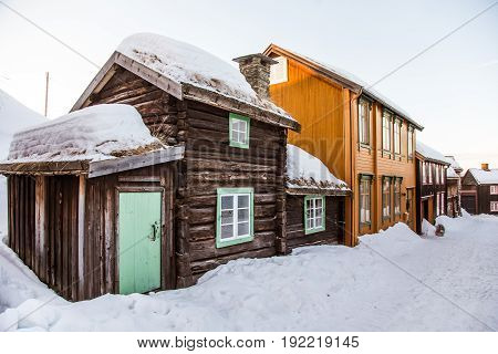 A Beautiful Historic Street Of A Small Norwegian Town Roros
