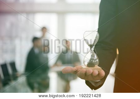 Photo Gradient Style with Business Man Hour Glass Time