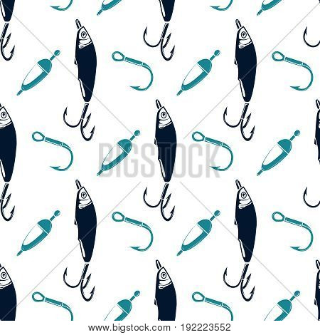 Fishing seamless pattern with spoon-bait and hook. Fishing background vector illustration
