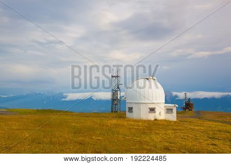 Observatory dome in the Gerlitzen Apls in Austria. View of the mountains in Slovenia.