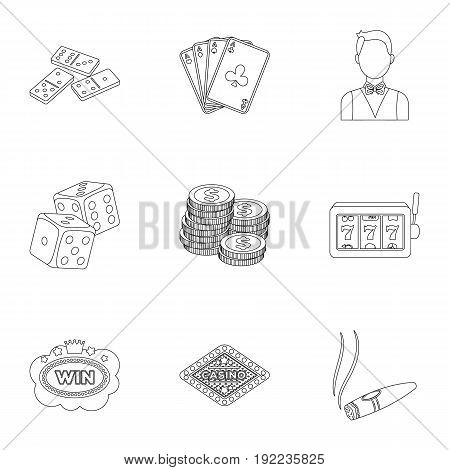 The set of symbols casino games. Gambling for money. Chips, dominoes, casino. Casino and gambling icon in set collection on outline style vector symbol stock web illustration.